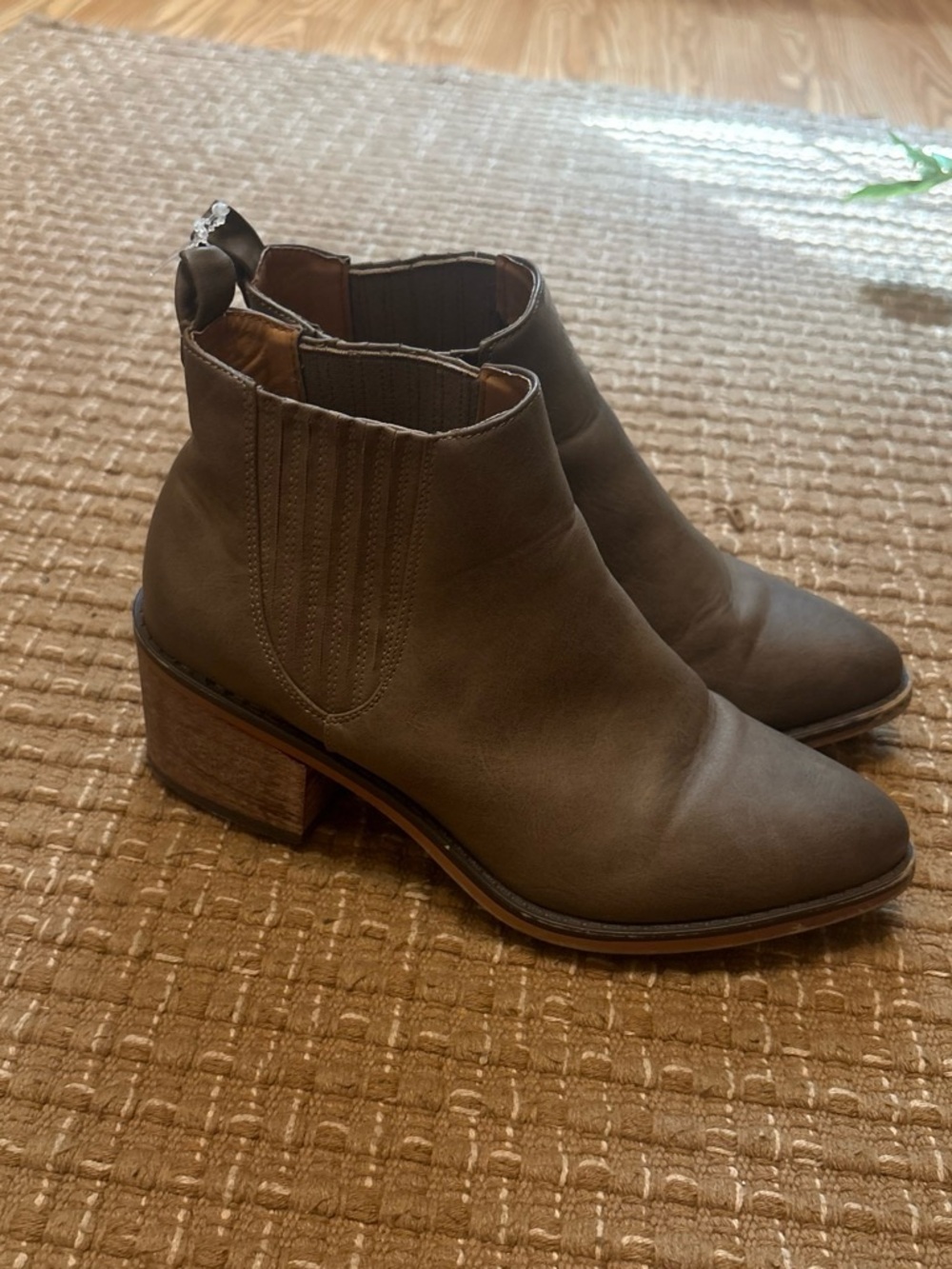 Farylrobin Taupe Chelsea Ankle Booties with Block Heel